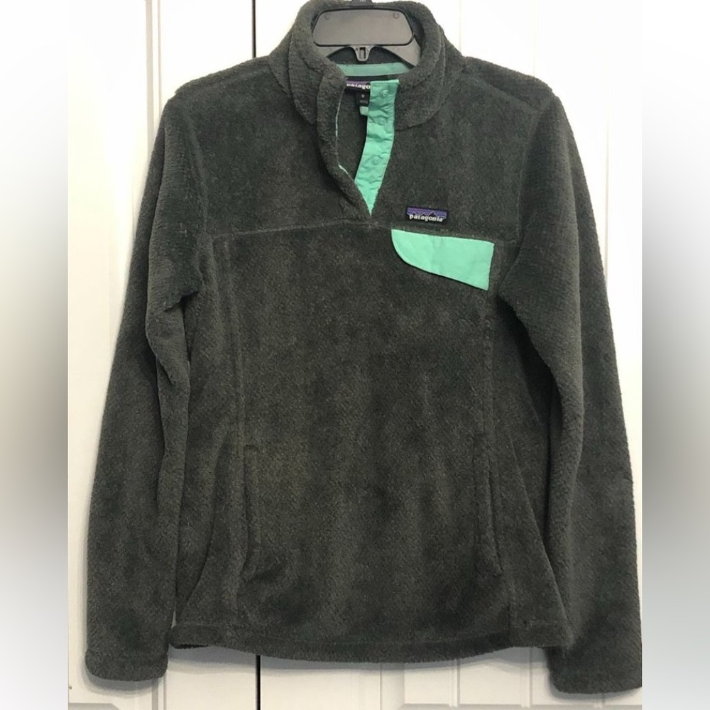 Patagonia Women's Re-Tool Snap-T Fleece Pullover - Gray & Teal (Size M)